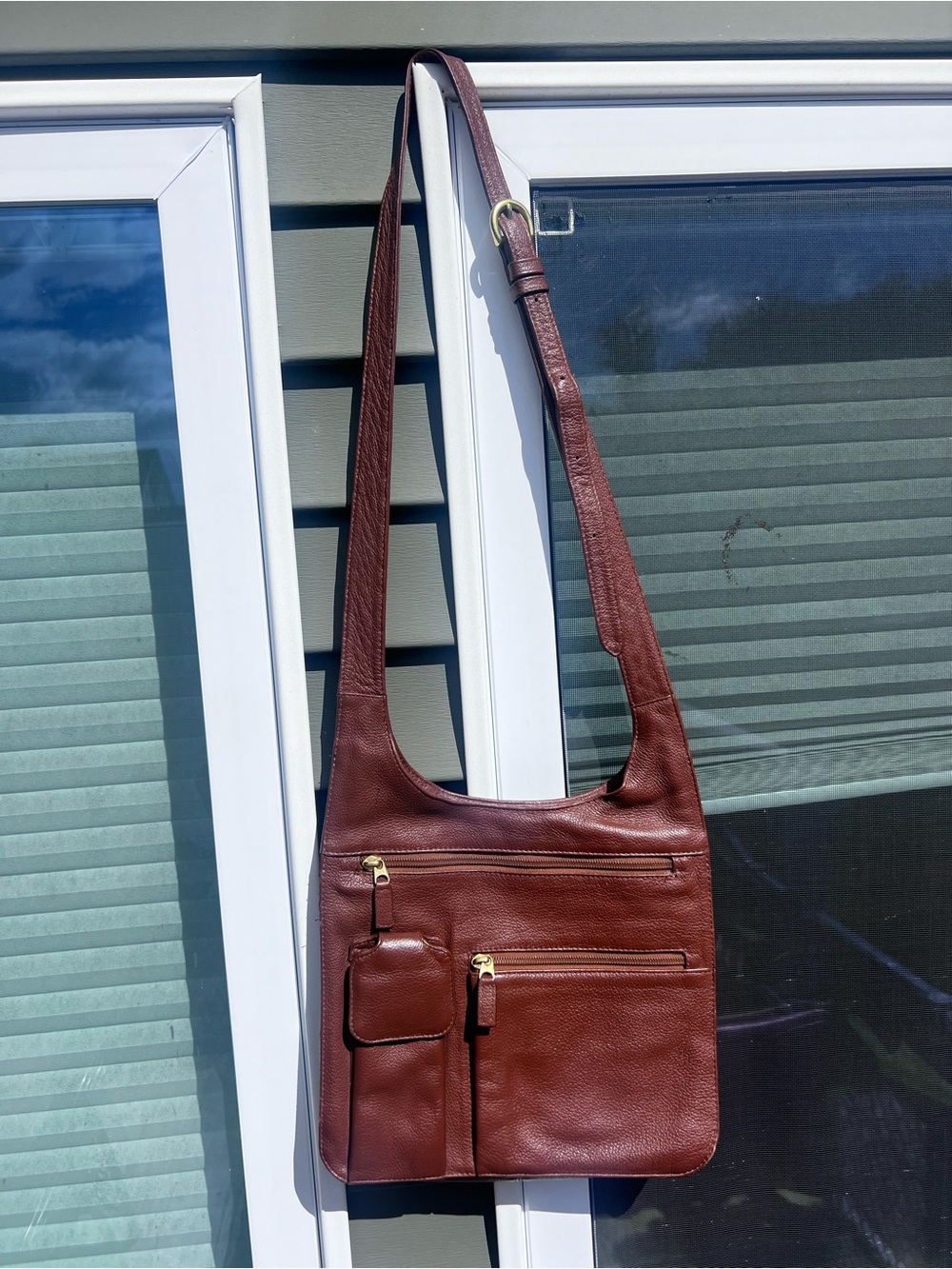 J.P. Ourse & Cie Brown Pebbled Leather Crossbody Organizer Bag Made in Bolivia